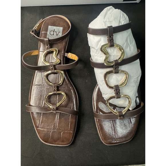 DV Dolce Vita Shoes - DV Dolce Vita Macin Brown Croc Embossed Gold Link Strappy Sandals Womens 9 M